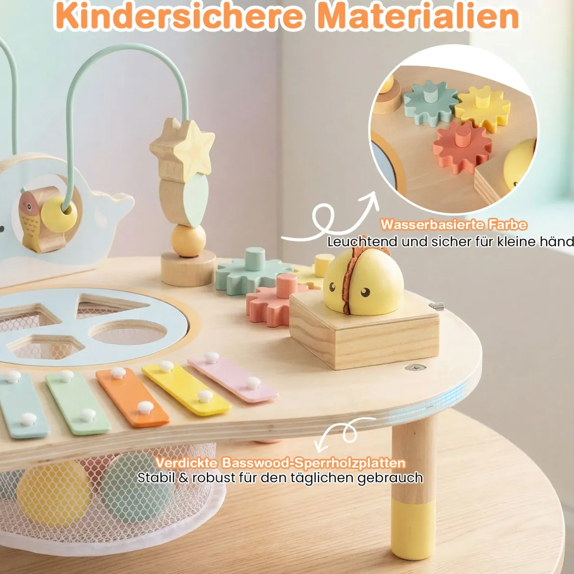 7 in 1 Aktivitätstisch für Kleinkinder Montessori Sinnes-Spielzeug ab 12 Monaten Holz Musikspiel Tisch
