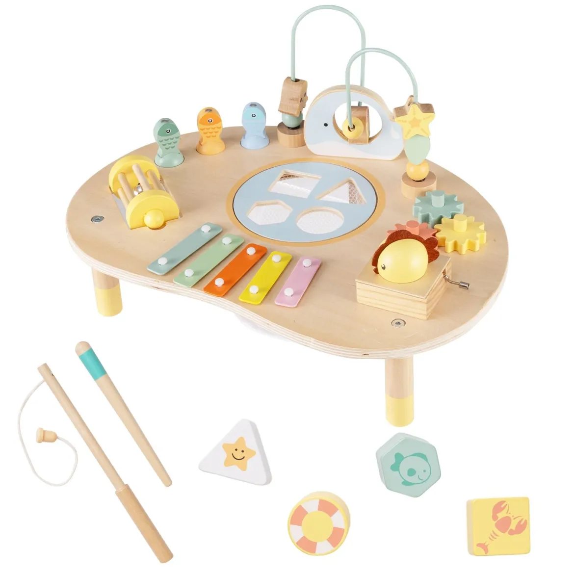 7 in 1 Aktivitätstisch für Kleinkinder Montessori Sinnes-Spielzeug ab 12 Monaten Holz Musikspiel Tisch