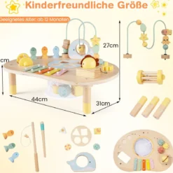 7 in 1 Aktivitätstisch für Kleinkinder Montessori Sinnes-Spielzeug ab 12 Monaten Holz Musikspiel Tisch