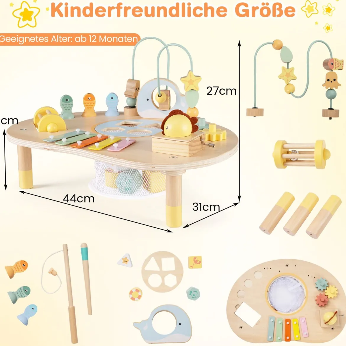 7 in 1 Aktivitätstisch für Kleinkinder Montessori Sinnes-Spielzeug ab 12 Monaten Holz Musikspiel Tisch