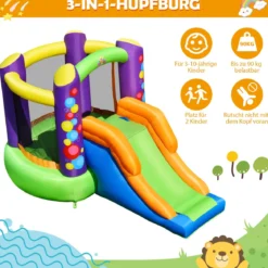 3 in 1 Aufblasbare Hüpfburg mit Gebläse Outdoor Bouncer Spielburg 350 x 212 x 195 cm Bunt