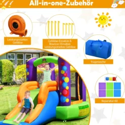 3 in 1 Aufblasbare Hüpfburg mit Gebläse Outdoor Bouncer Spielburg 350 x 212 x 195 cm Bunt