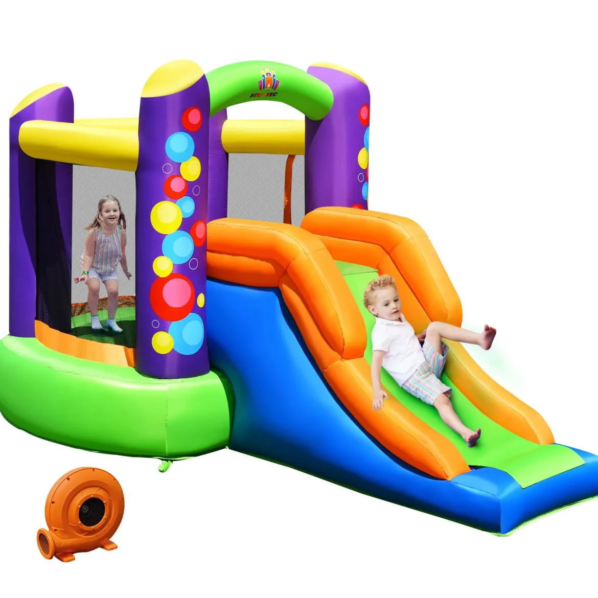 3 in 1 Aufblasbare Hüpfburg mit Gebläse Outdoor Bouncer Spielburg 350 x 212 x 195 cm Bunt