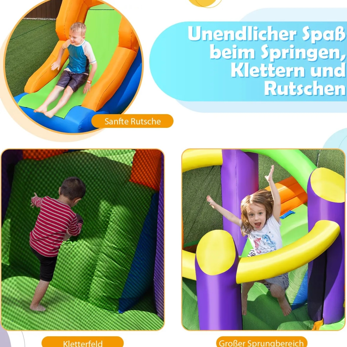 3 in 1 Aufblasbare Hüpfburg mit Gebläse Outdoor Bouncer Spielburg 350 x 212 x 195 cm Bunt