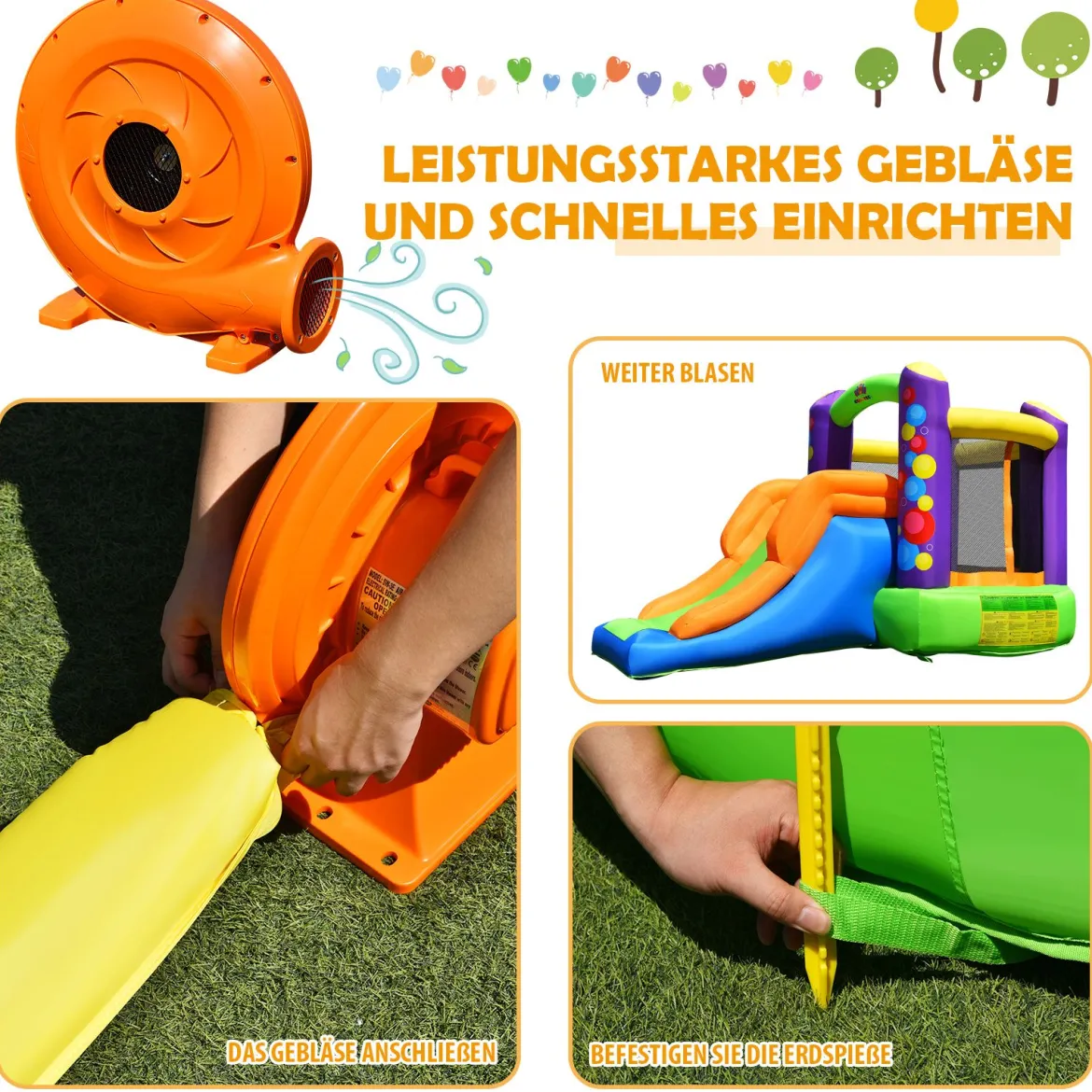 3 in 1 Aufblasbare Hüpfburg mit Gebläse Outdoor Bouncer Spielburg 350 x 212 x 195 cm Bunt