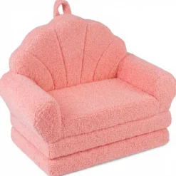 2 in 1 ausklappbares Kindersofa Kindersessel mit Schlaffunktion Kindercouch Rosa