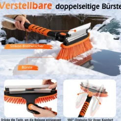 4 in 1 Auto Eiskratzer mit Schneebürste & 180° Drehbarer Kopf & 3 Stufig Verstellbarer Stange Schneebesen