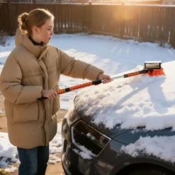 4 in 1 Auto Eiskratzer mit Schneebürste & 180° Drehbarer Kopf & 3 Stufig Verstellbarer Stange Schneebesen