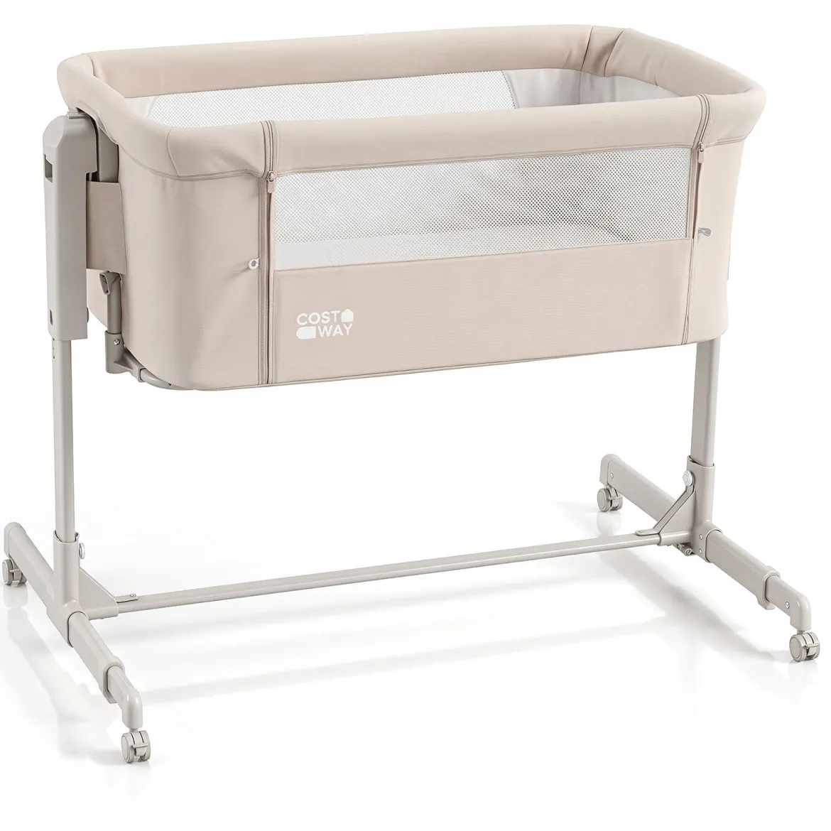 3 in 1 Baby Beistellbett Babybett mit 6-stufiger Höhenverstellung & 4 Räder bis zu 9 kg Belastbar Beige