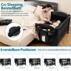 5 in 1 Baby Beistellbett Reisebett mit Matratze & Wickelauflage & Mosktionetz & Spielbogen