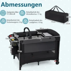 5 in 1 Baby Beistellbett Reisebett mit Matratze & Wickelauflage & Mosktionetz & Spielbogen
