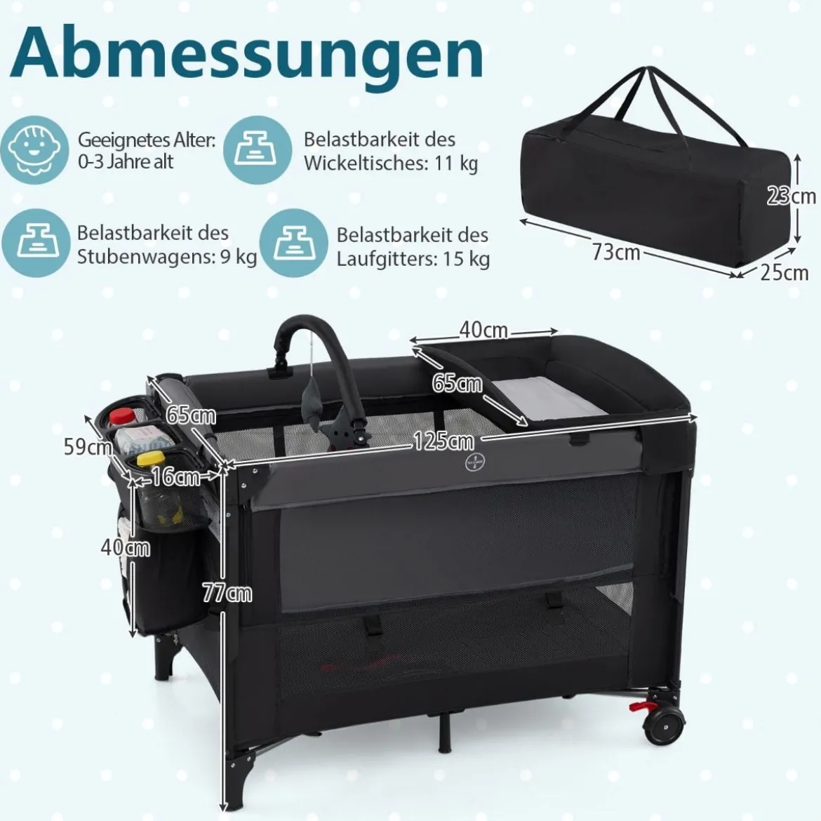 5 in 1 Baby Beistellbett Reisebett mit Matratze & Wickelauflage & Mosktionetz & Spielbogen