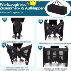 5 in 1 Baby Beistellbett Reisebett mit Matratze & Wickelauflage & Mosktionetz & Spielbogen