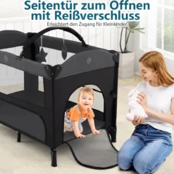 5 in 1 Baby Beistellbett Reisebett mit Matratze & Wickelauflage & Mosktionetz & Spielbogen