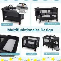 5 in 1 Baby Beistellbett Reisebett mit Matratze & Wickelauflage & Mosktionetz & Spielbogen