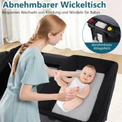 5 in 1 Baby Beistellbett Reisebett mit Matratze & Wickelauflage & Mosktionetz & Spielbogen