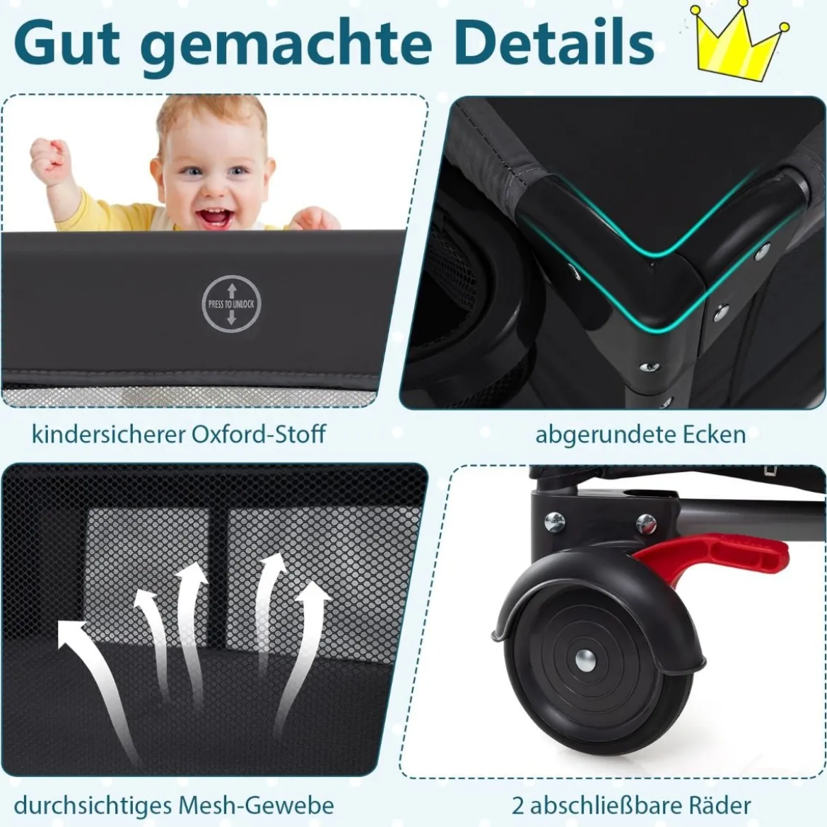 5 in 1 Baby Beistellbett Reisebett mit Matratze & Wickelauflage & Mosktionetz & Spielbogen