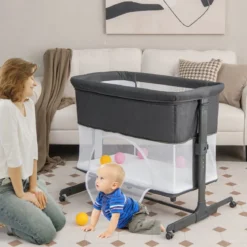 3 in 1 Babybett Klappbare Babywiege mit Matratze Grau