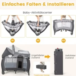 4 in 1 Babybett Tragbares Beistellbett mit Faltbaren Matratze & Wickeltisch Reisebett Stubenwagen