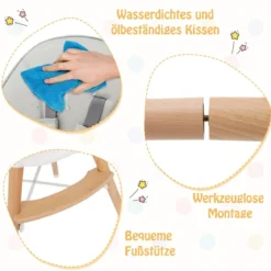 2 in 1 Babyhochstuhl aus Buchenholz mit 5-Punkt-Sicherheitsgurt & Doppeltablett Grau