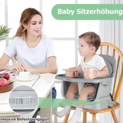 6-in-1 Babyhochstuhl Hochstuhl & Essstuhl & Lerntisch & Bausteintisch & Kindersitzgruppe Grau