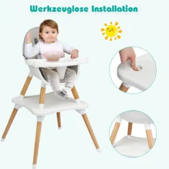 4-in-1 Babyhochstuhl Hochstuhl Essstuhl Kinderstuhl Kindersitzgruppe Kinderhochstuhl hoehenverstellbar Babystuhl Grau