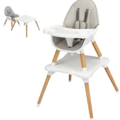 4-in-1 Babyhochstuhl Hochstuhl Essstuhl Kinderstuhl Kindersitzgruppe Kinderhochstuhl hoehenverstellbar Babystuhl Grau