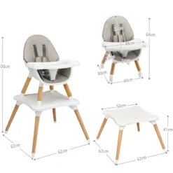 4-in-1 Babyhochstuhl Hochstuhl Essstuhl Kinderstuhl Kindersitzgruppe Kinderhochstuhl hoehenverstellbar Babystuhl Grau