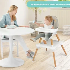 4-in-1 Babyhochstuhl Hochstuhl Essstuhl Kinderstuhl Kindersitzgruppe Kinderhochstuhl hoehenverstellbar Babystuhl Grau