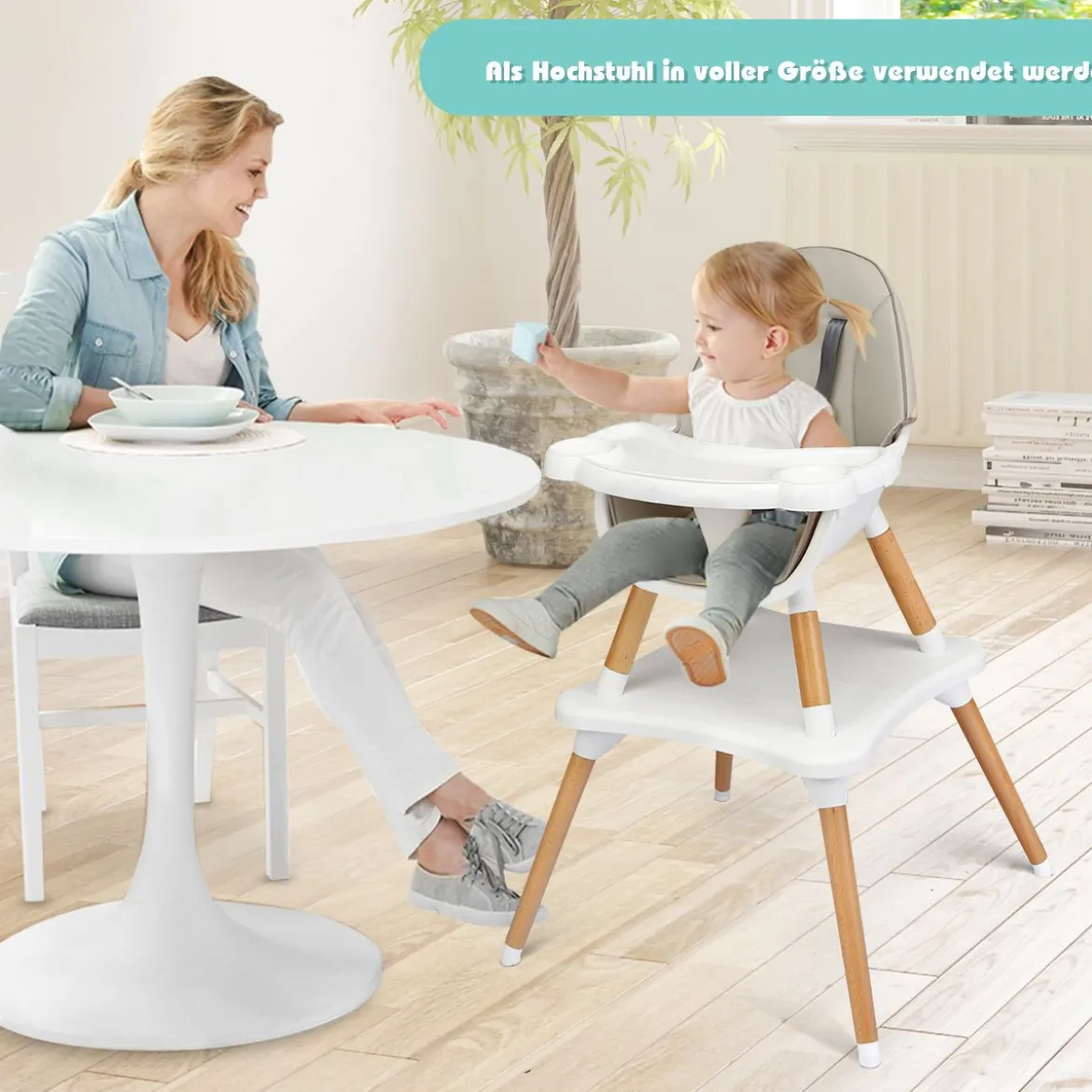 4-in-1 Babyhochstuhl Hochstuhl Essstuhl Kinderstuhl Kindersitzgruppe Kinderhochstuhl hoehenverstellbar Babystuhl Grau