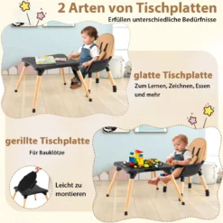 6 in 1 Baby Hochstuhl mit Bausteintisch & Abnehmbarem Doppeltablett Kinderhochstuhl Braun