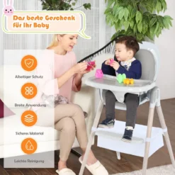 3 in 1 Babyhochstuhl mit Fußstütze Hochstuhl & Schaukelstuhl & Kinderhocker höhenverstellbar Kombihochstuhl Grau