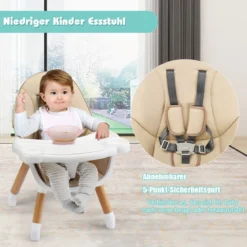 4-in-1 Babyhochstuhl mit Sicherheitsgurt & Abnehmbares Tablett Kindersitzgruppe Khaki