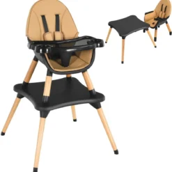 4-in-1 Babyhochstuhl mit Sicherheitsgurt & Abnehmbares Tablett Kindersitzgruppe Braun