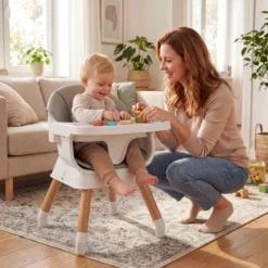 9 in 1 Baby Hochstuhl mit Sitzerhöhung & Abnehmbarem Tablett & Sicherheitsgurt Grau