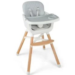 6 in 1 Babyhochstuhl mit Verstellbaren Beinen & Abnehmbarem Doppeltablett & Sicherheitsgurt Grau