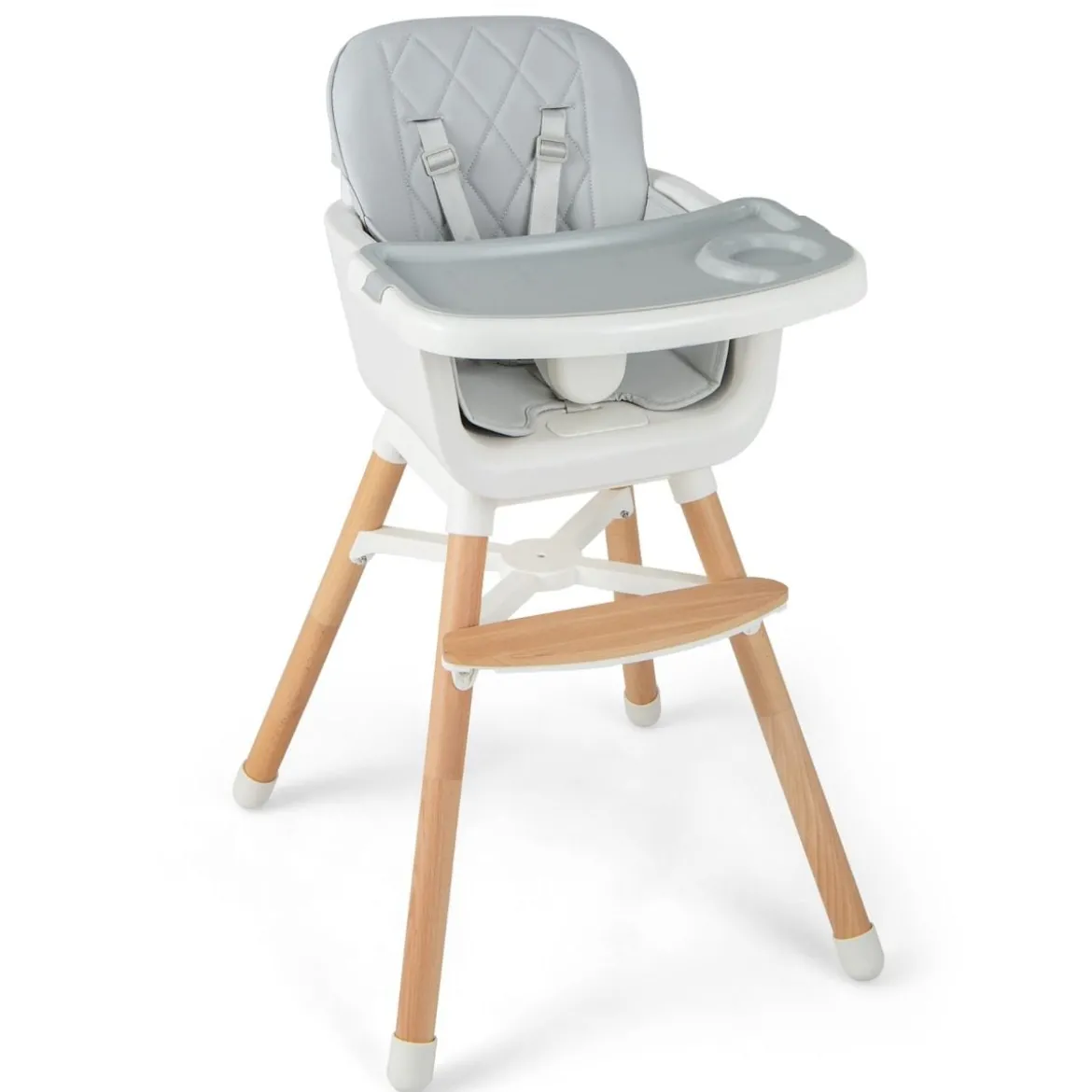 6 in 1 Babyhochstuhl mit Verstellbaren Beinen & Abnehmbarem Doppeltablett & Sicherheitsgurt Grau