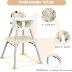 4 in 1 Baby-Hochstuhl Umwandelbarer Babystuhl 59 x 62 x 93 cm Beige