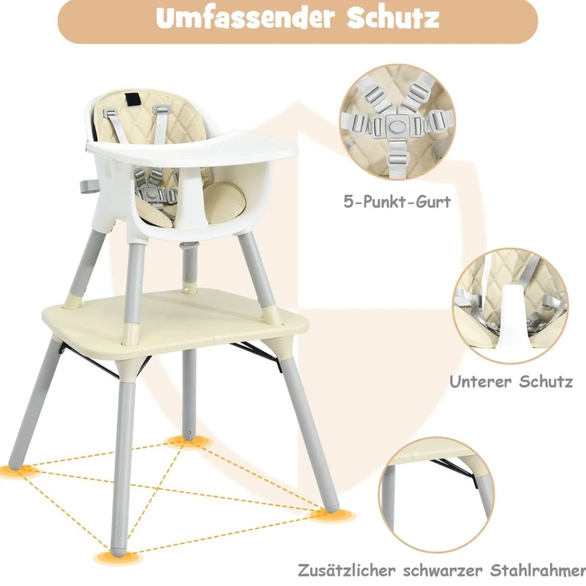 4 in 1 Baby-Hochstuhl Umwandelbarer Babystuhl 59 x 62 x 93 cm Beige