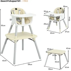 4 in 1 Baby-Hochstuhl Umwandelbarer Babystuhl 59 x 62 x 93 cm Beige