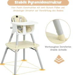 4 in 1 Baby-Hochstuhl Umwandelbarer Babystuhl 59 x 62 x 93 cm Beige