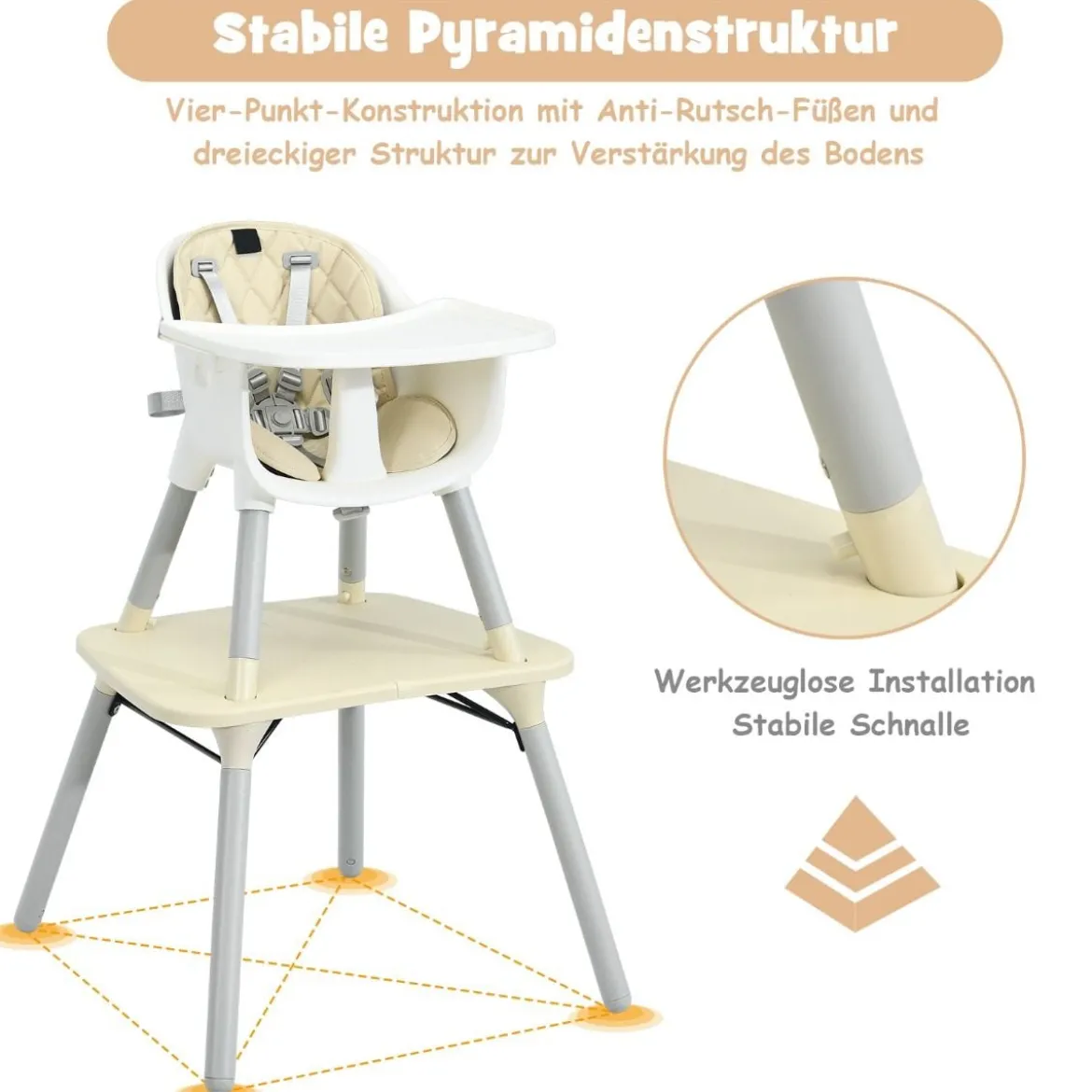 4 in 1 Baby-Hochstuhl Umwandelbarer Babystuhl 59 x 62 x 93 cm Beige