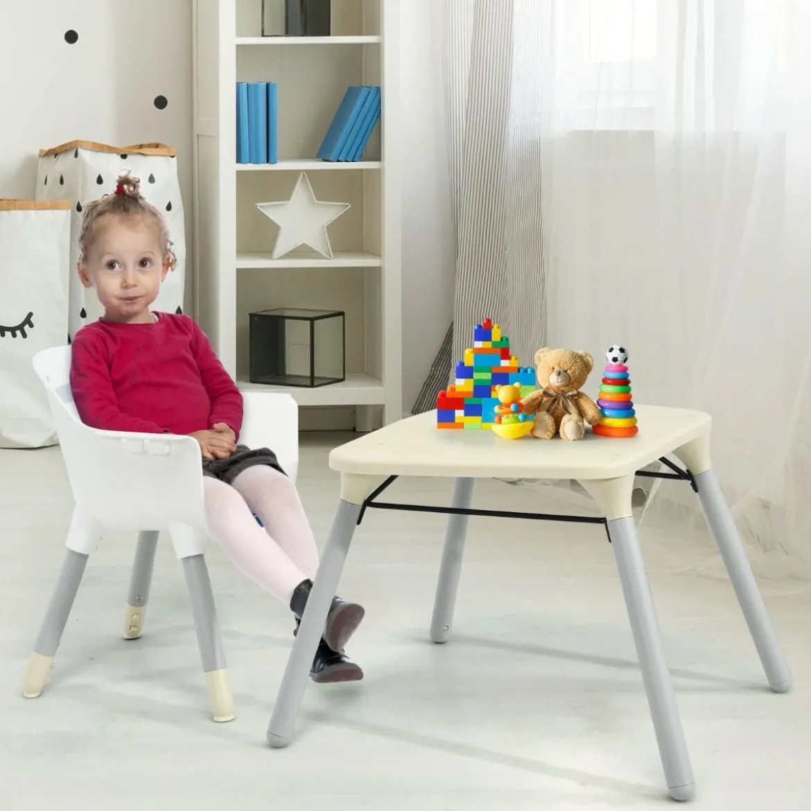 4 in 1 Baby-Hochstuhl Umwandelbarer Babystuhl 59 x 62 x 93 cm Beige