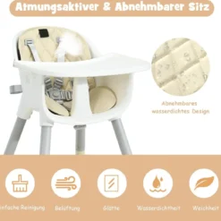 4 in 1 Baby-Hochstuhl Umwandelbarer Babystuhl 59 x 62 x 93 cm Beige