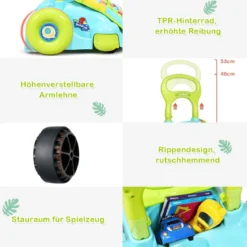 2 in 1 Baby-Lauflernhilfe Baby Walker mit höhenverstellbarem Handgriff 35,5 x 43 x 46-53 cm Bunt
