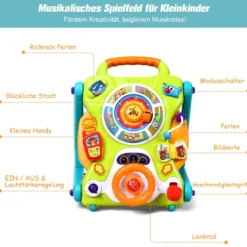 3 in 1 Baby-Lauflernhilfe Spielbrett Zeichentisch mit Musik & Lichter 35 x 37 x 41,8 cm Bunt