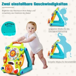 3 in 1 Baby-Lauflernhilfe Spielbrett Zeichentisch mit Musik & Lichter 35 x 37 x 41,8 cm Bunt