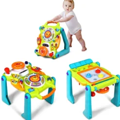 3 in 1 Baby-Lauflernhilfe Spielbrett Zeichentisch mit Musik & Lichter 35 x 37 x 41,8 cm Bunt