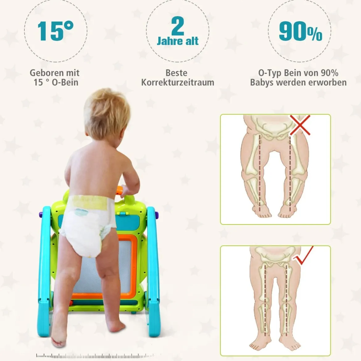 3 in 1 Baby-Lauflernhilfe Spielbrett Zeichentisch mit Musik & Lichter 35 x 37 x 41,8 cm Bunt