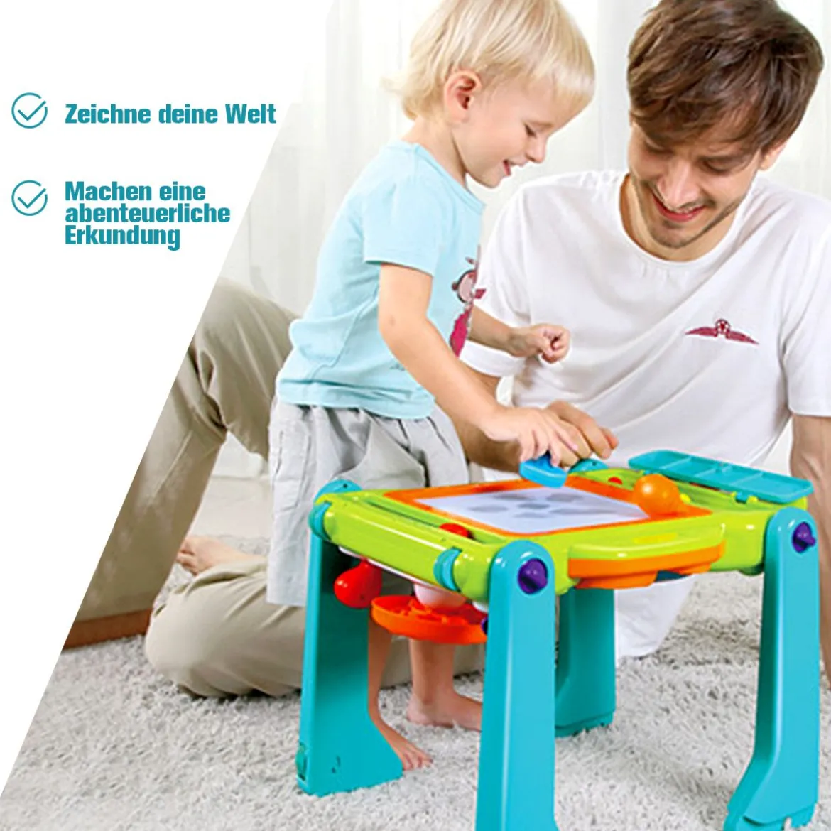 3 in 1 Baby-Lauflernhilfe Spielbrett Zeichentisch mit Musik & Lichter 35 x 37 x 41,8 cm Bunt